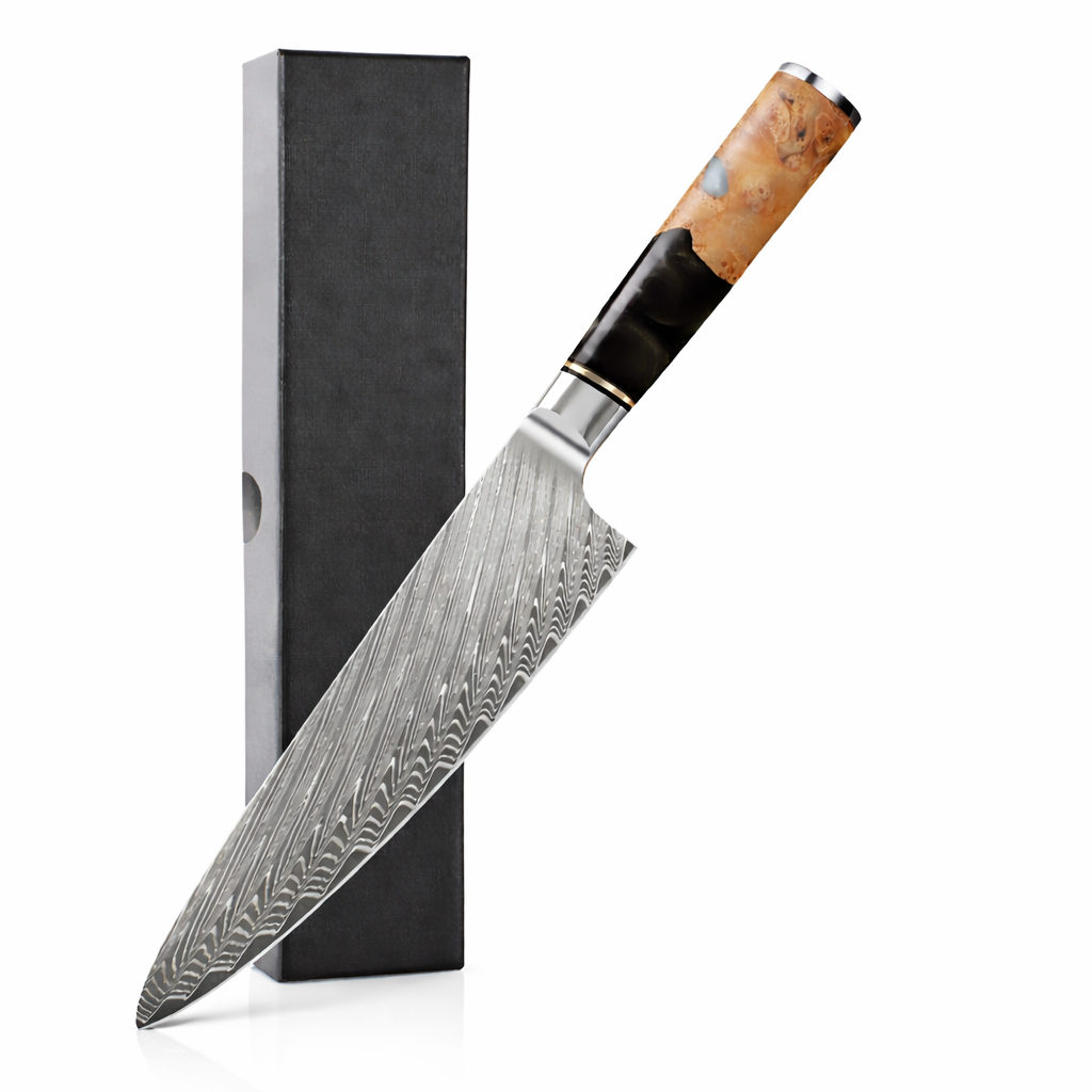 8" Damascus Chef Knife — Black Burl