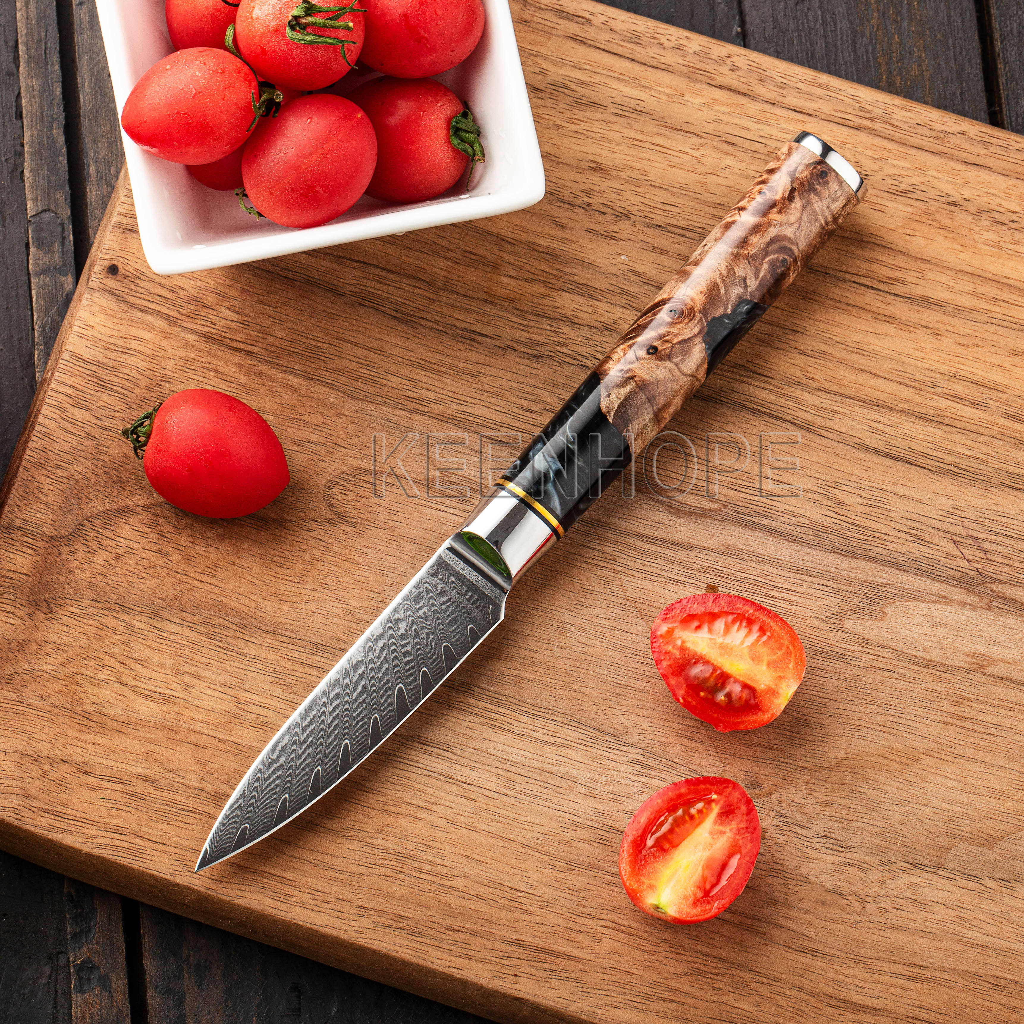 4" Damascus Paring Knife — Black Burl