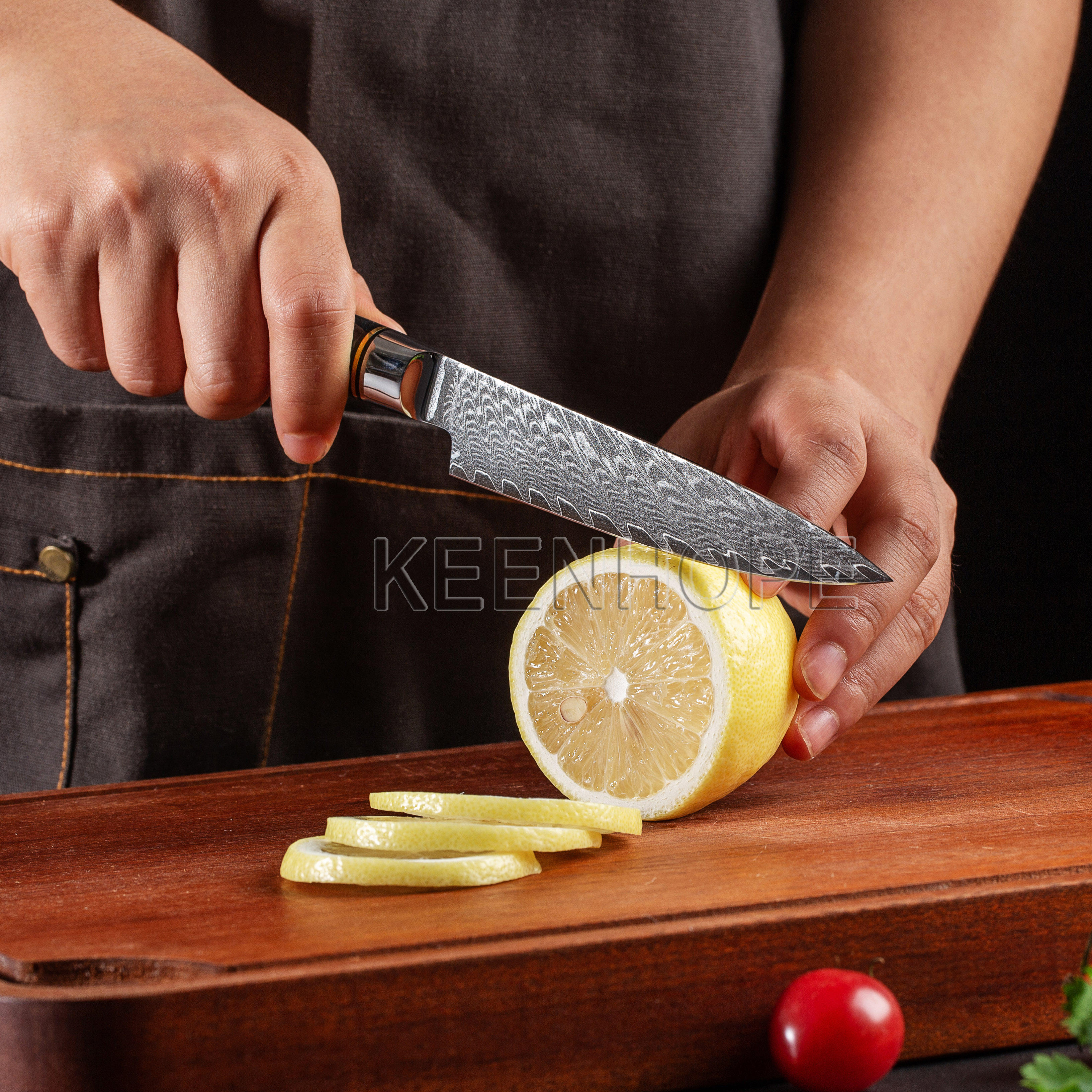 5" Damascus Utility Knife — Black Burl