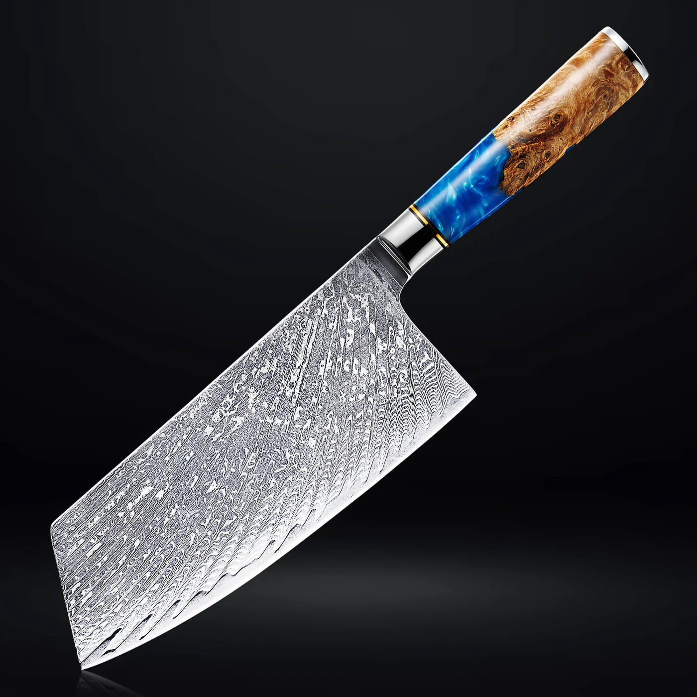7" Damascus Cleaver — Blue Burl