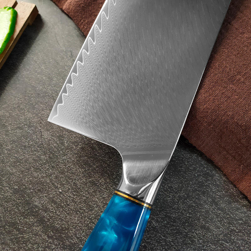 7" Damascus Cleaver — Blue Burl