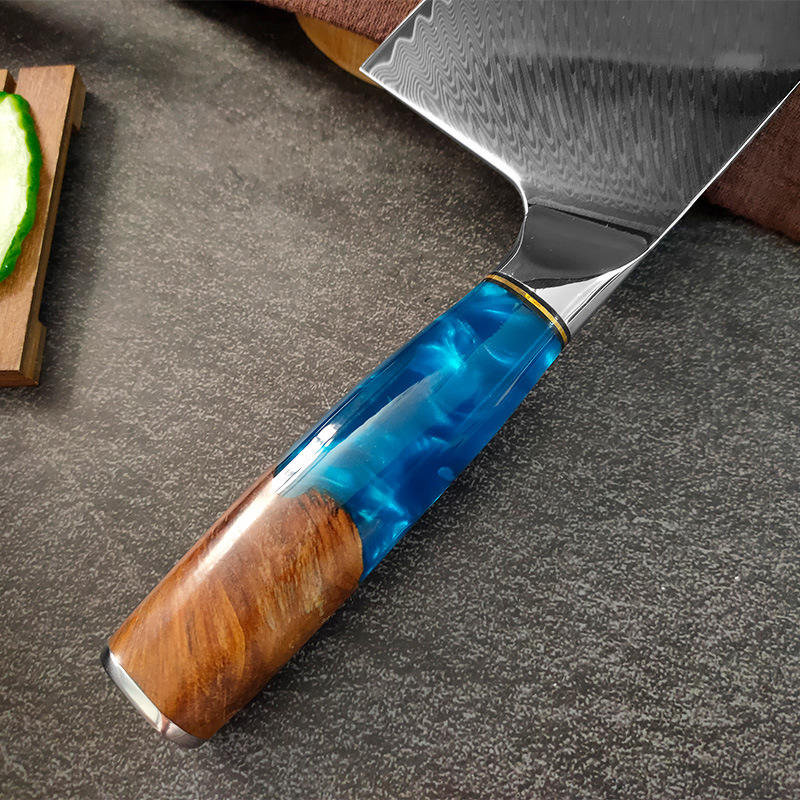 7" Damascus Cleaver — Blue Burl