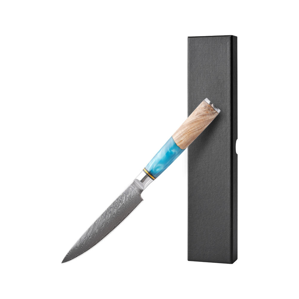 4" Damascus Paring Knife — Blue Burl