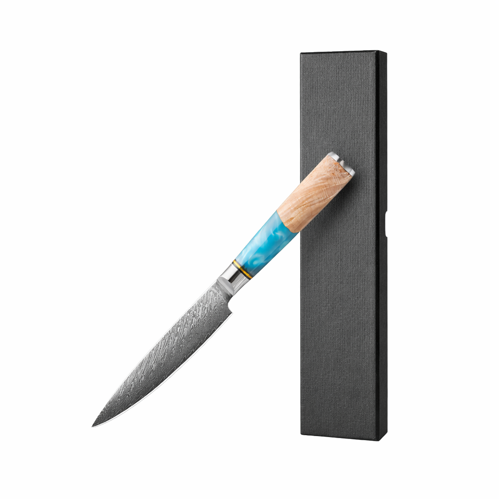 5" Damascus Utility Knife — Blue Burl