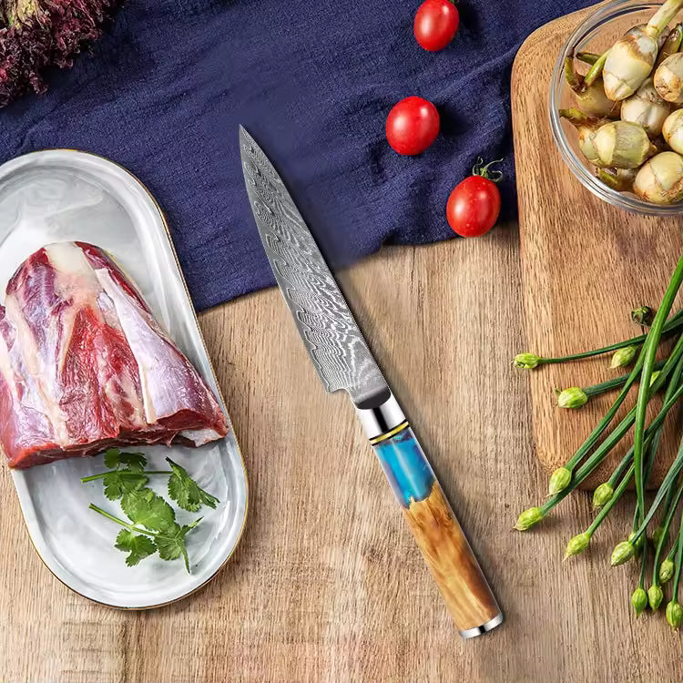 5" Damascus Utility Knife — Blue Burl