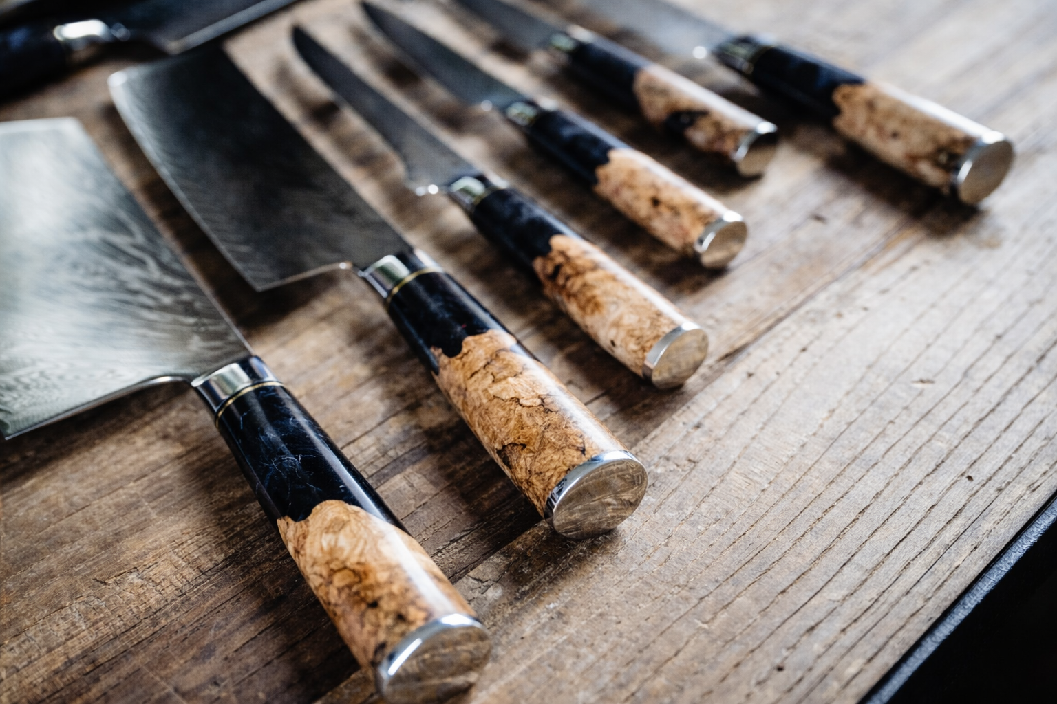 Tidal Series — Personalized Engraved Damascus Knife Set | Black Burl