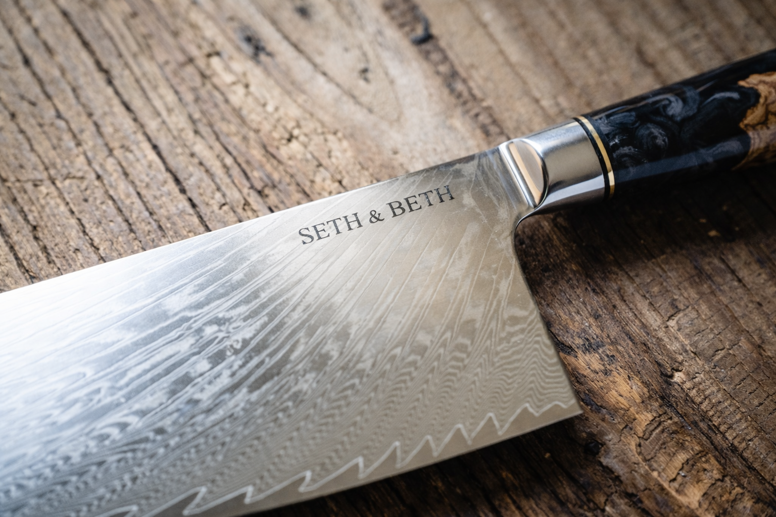 Tidal Series — Personalized Engraved Damascus Knife Set | Black Burl