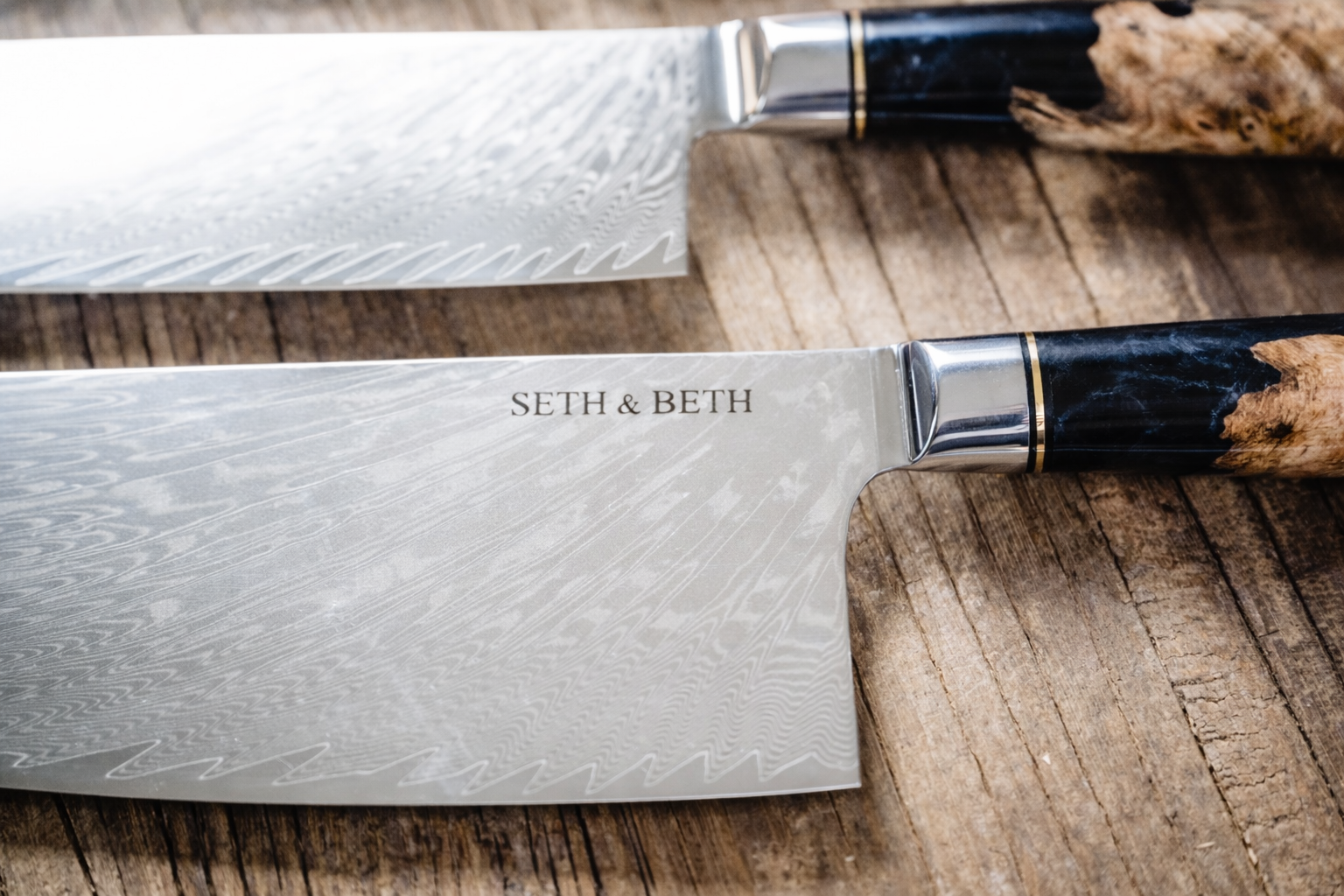 Tidal Series — Personalized Engraved Damascus Knife Set | Black Burl