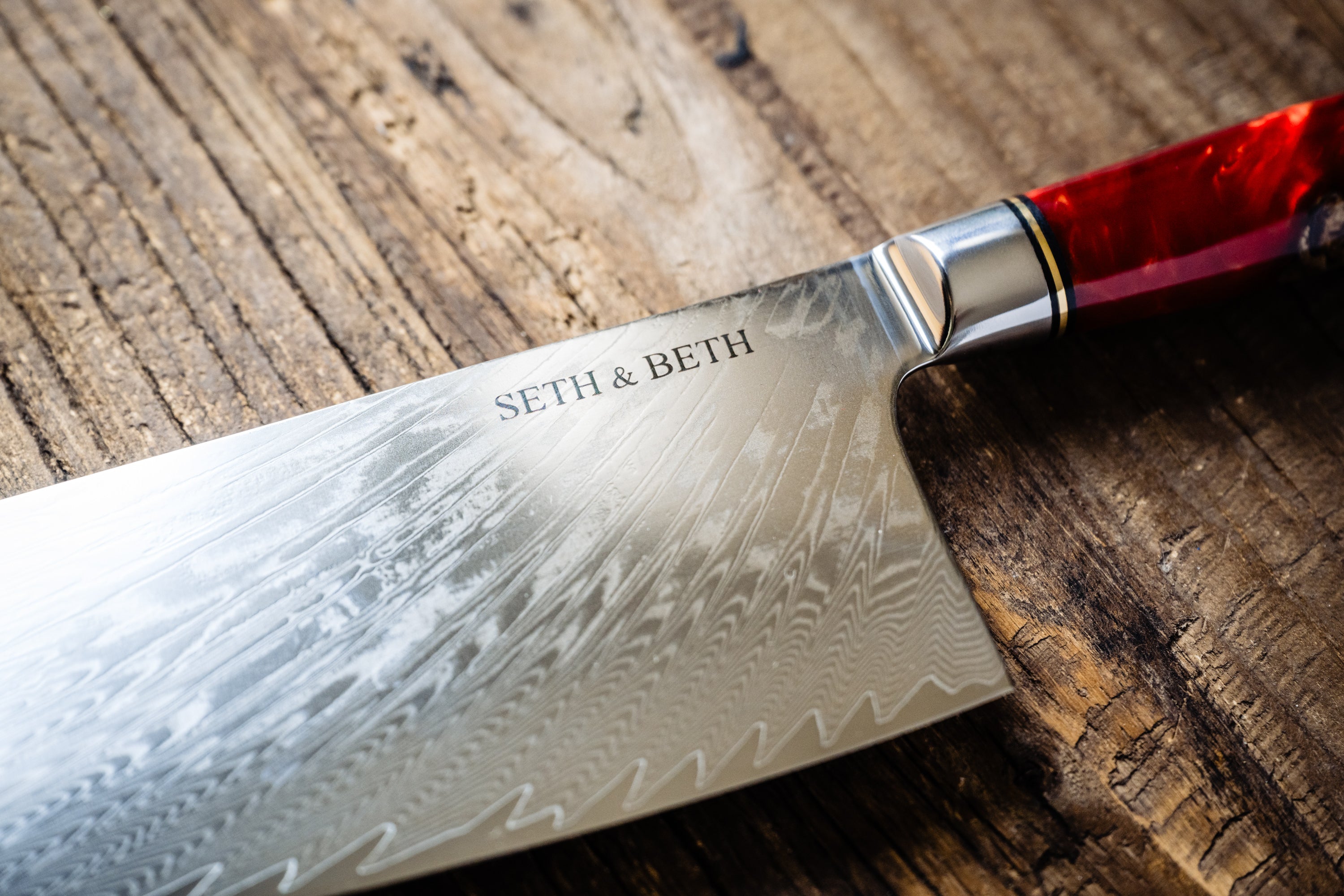 Tidal Series — Personalized Engraved Damascus Knife Set | Red Burl