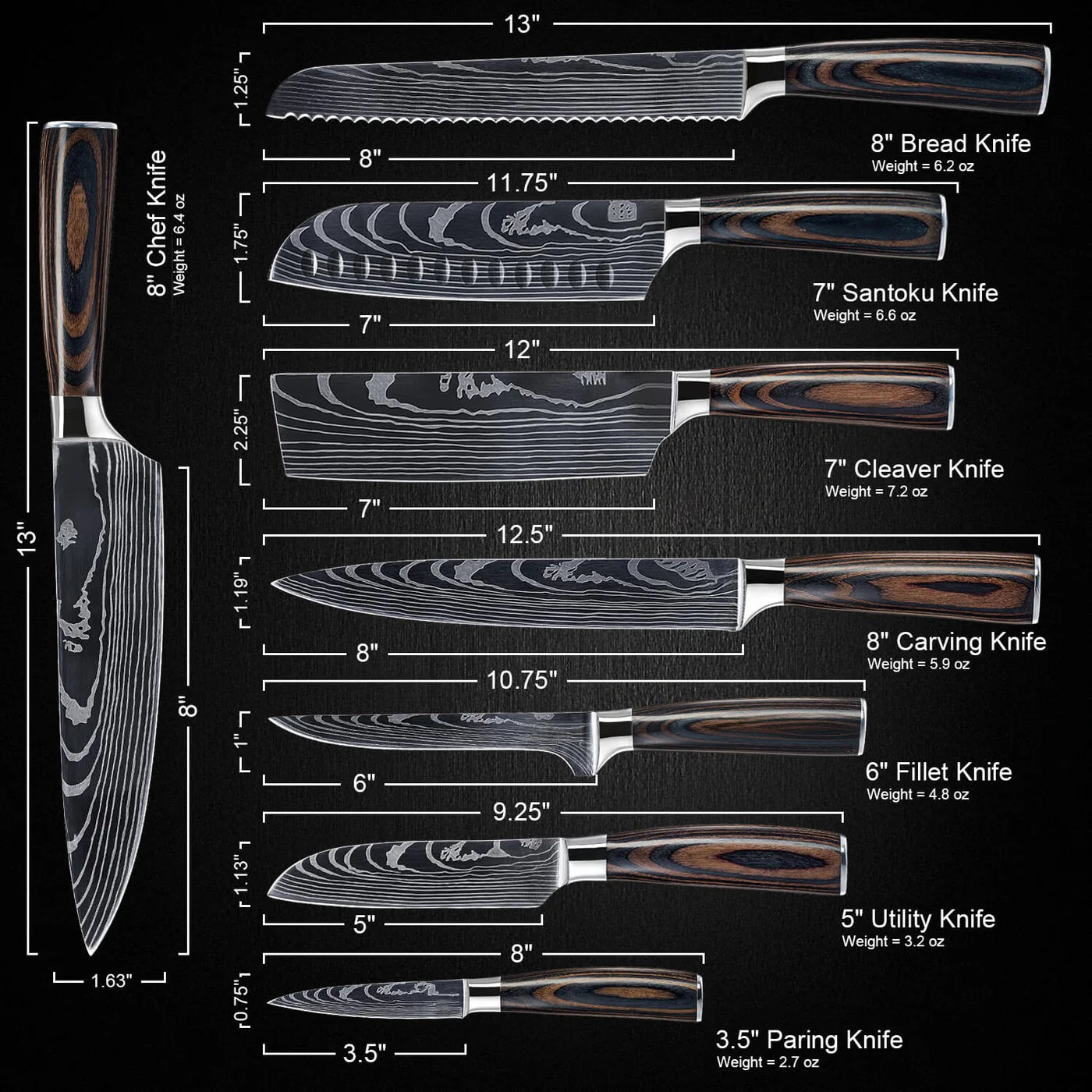 Majesty Series — Laser Damascus Knife Set