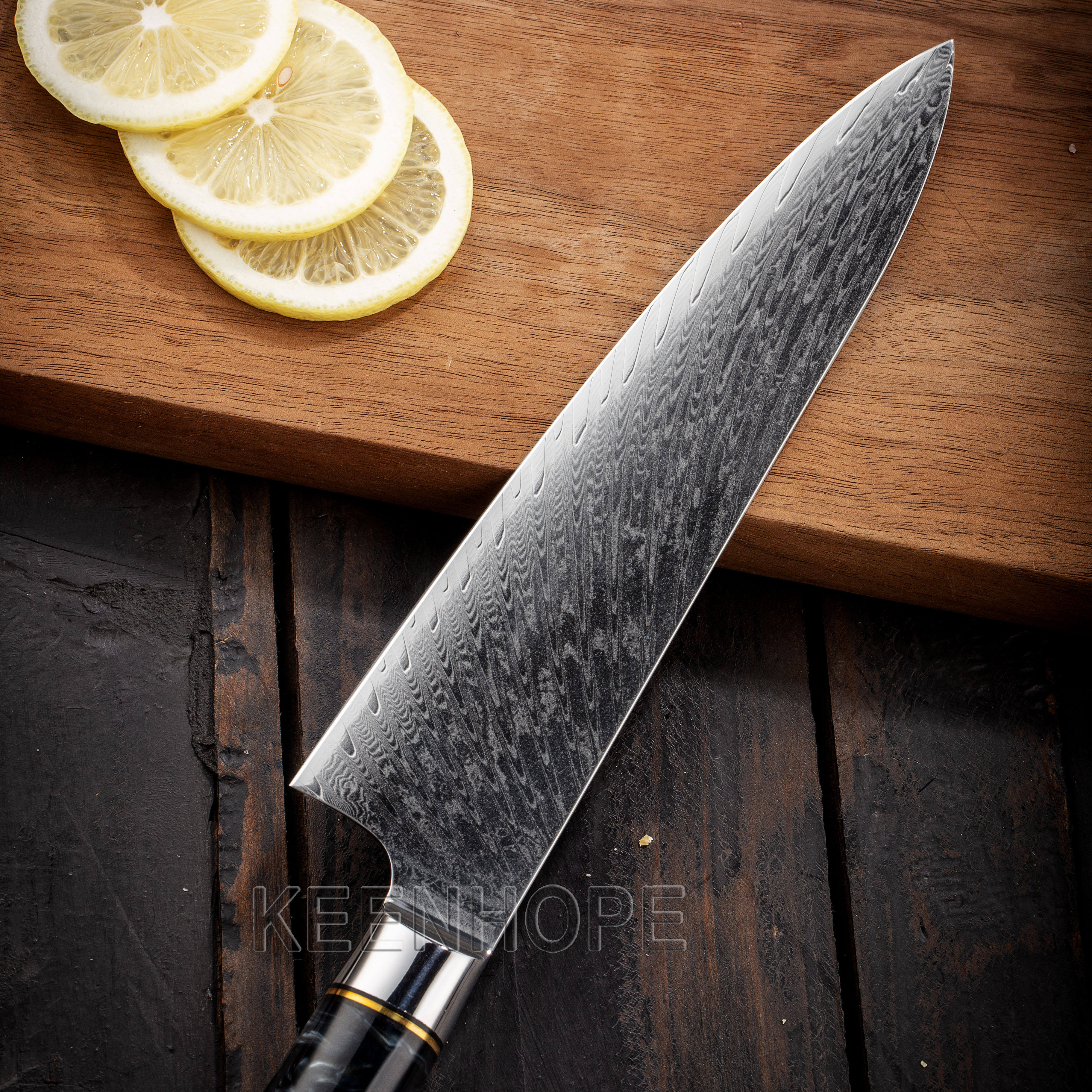 8" Damascus Chef Knife — Black Burl