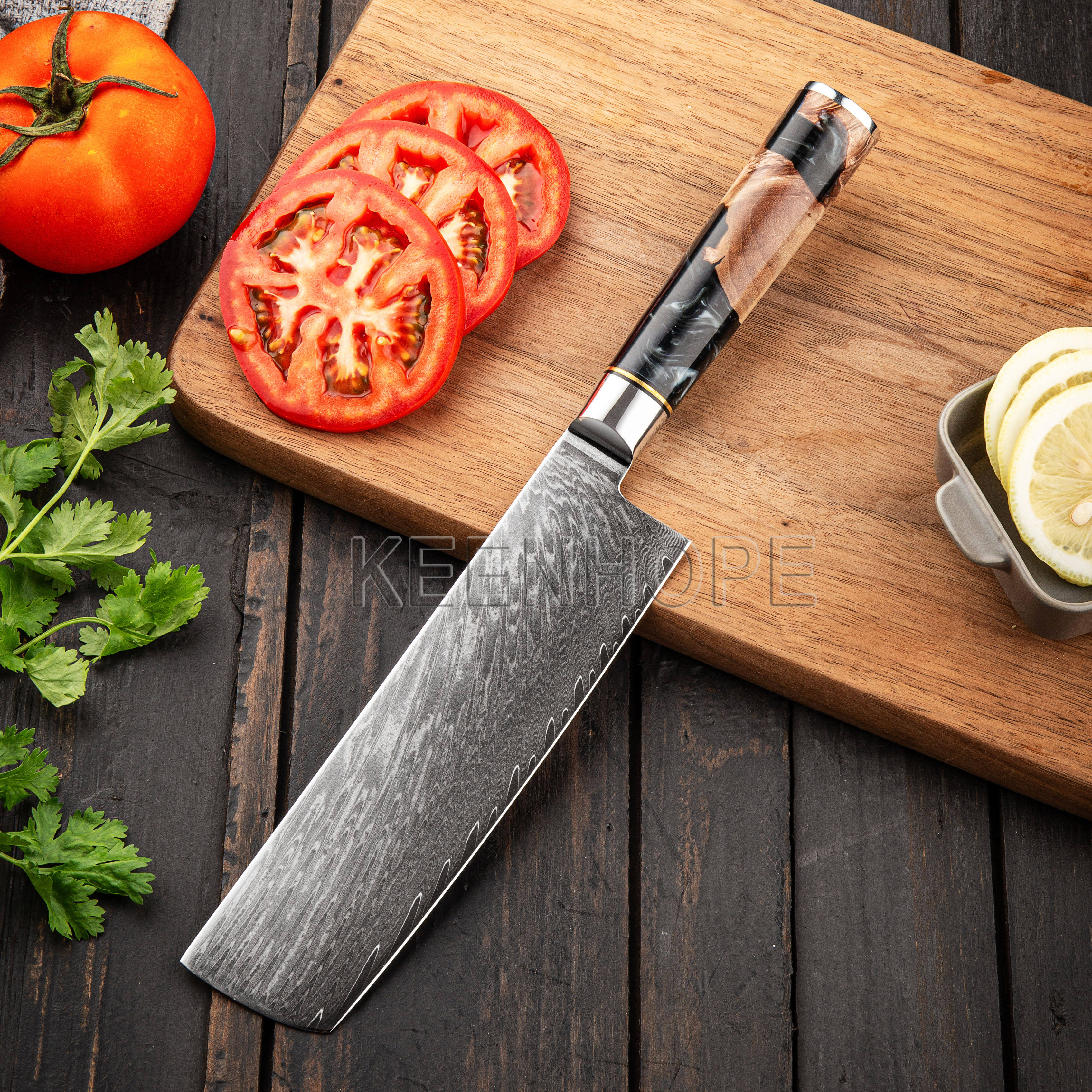 7" Damascus Nakiri Knife — Black Burl