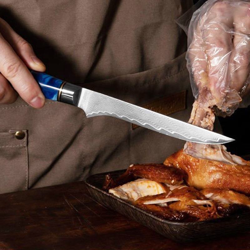 6" Damascus Boning Knife — Blue Burl