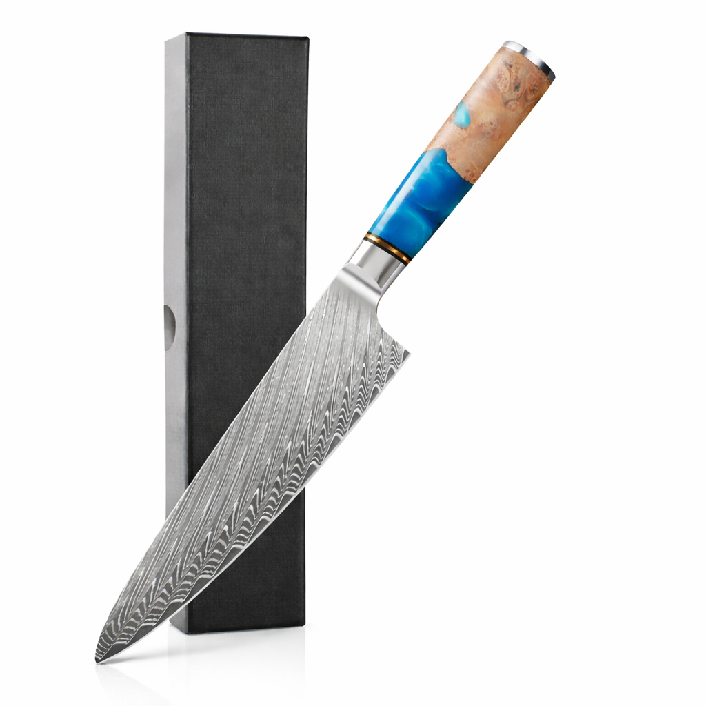 8" Damascus Chef Knife — Blue Burl