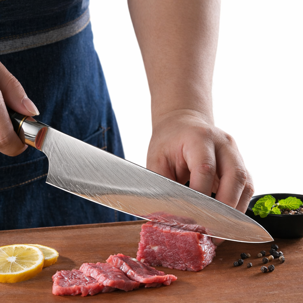 8" Damascus Chef Knife — Blue Burl