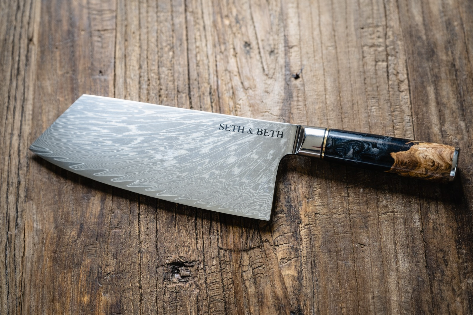 Tidal Series — Personalized Engraved Damascus Knife Set | Black Burl