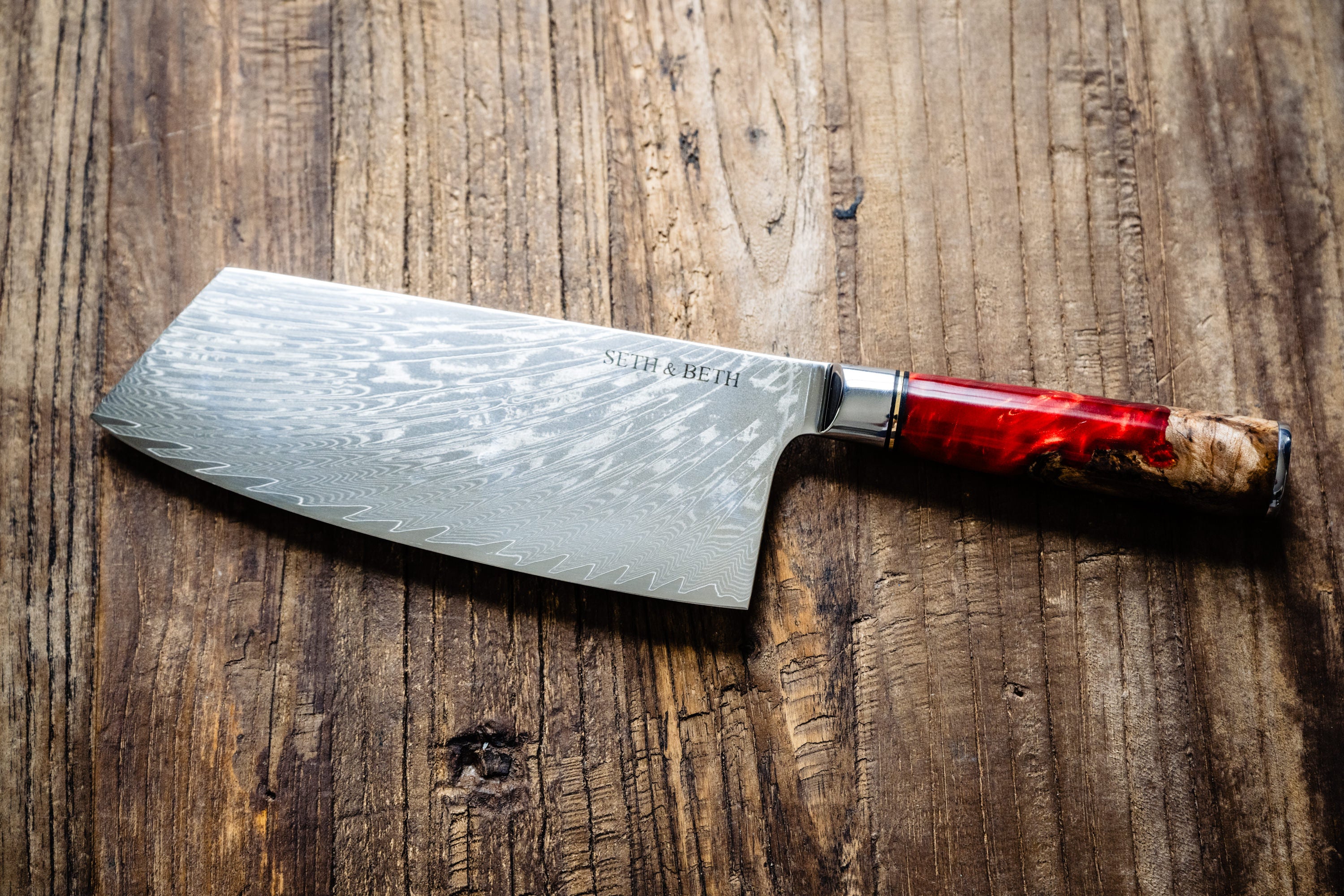Tidal Series — Personalized Engraved Damascus Knife Set | Red Burl