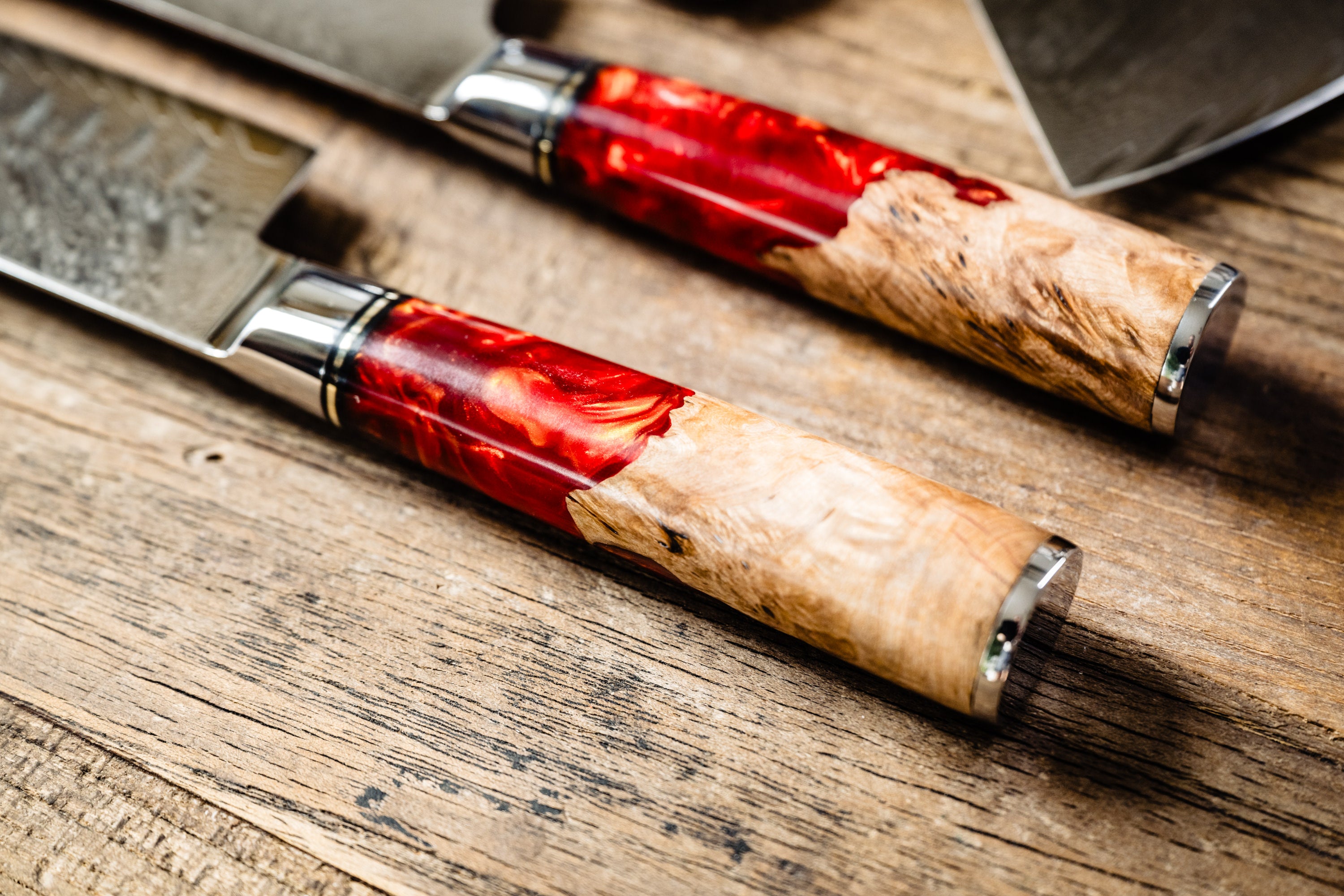 Tidal Series — Personalized Engraved Damascus Knife Set | Red Burl