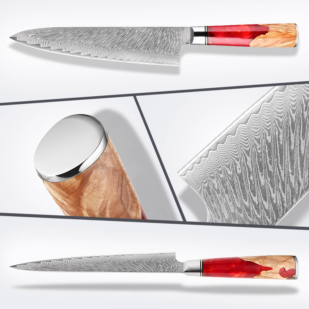 Tidal Series — Red Burl Damascus Set