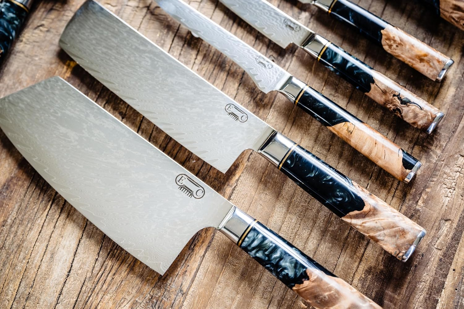 Tidal Series — Black Burl Damascus Set