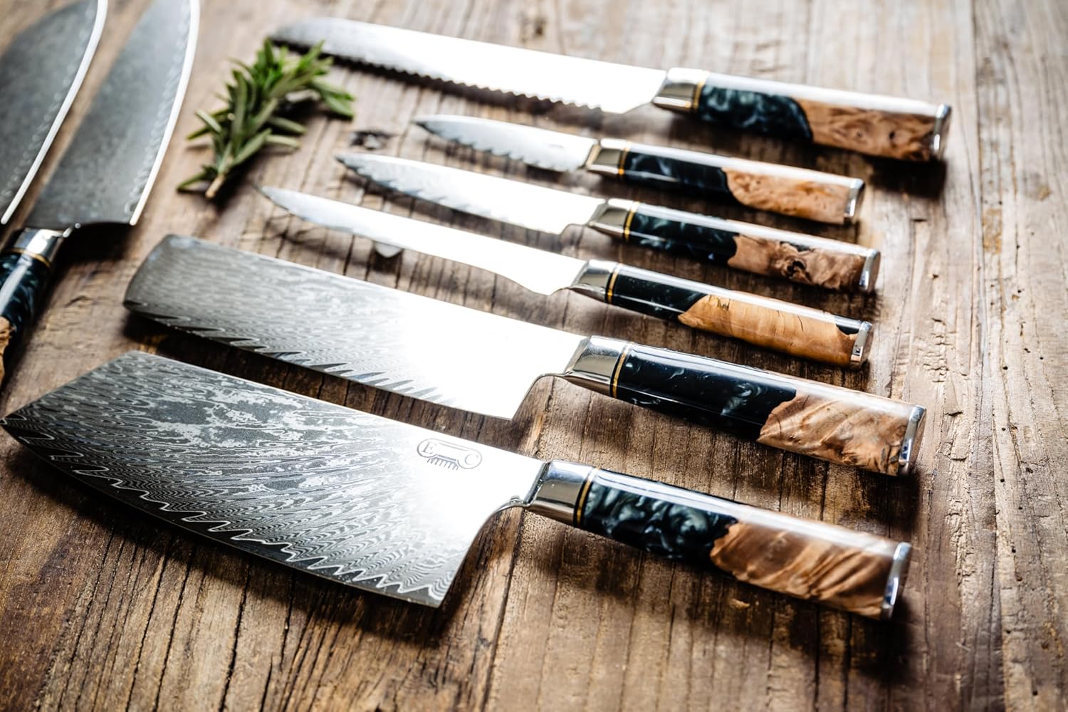 Tidal Series — Black Burl Damascus Set