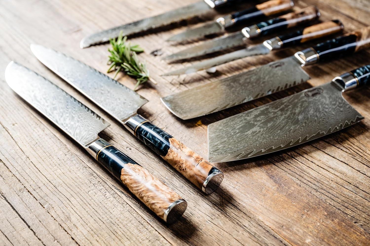 Tidal Series — Black Burl Damascus Set