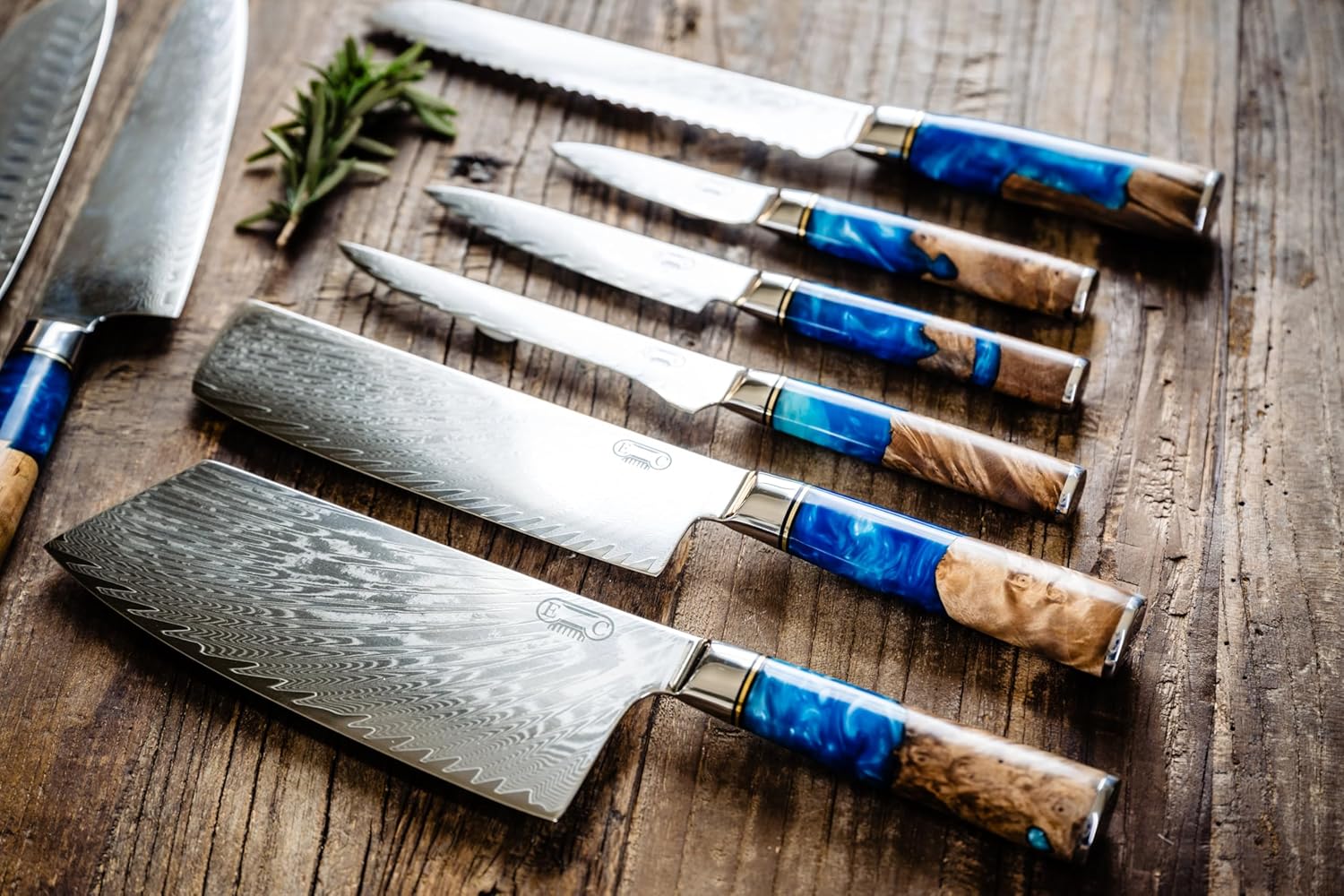 Tidal Series — Blue Burl Damascus Set