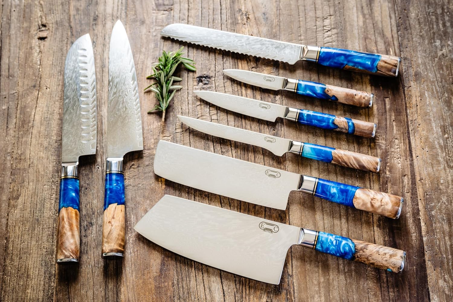 Tidal Series — Blue Burl Damascus Set