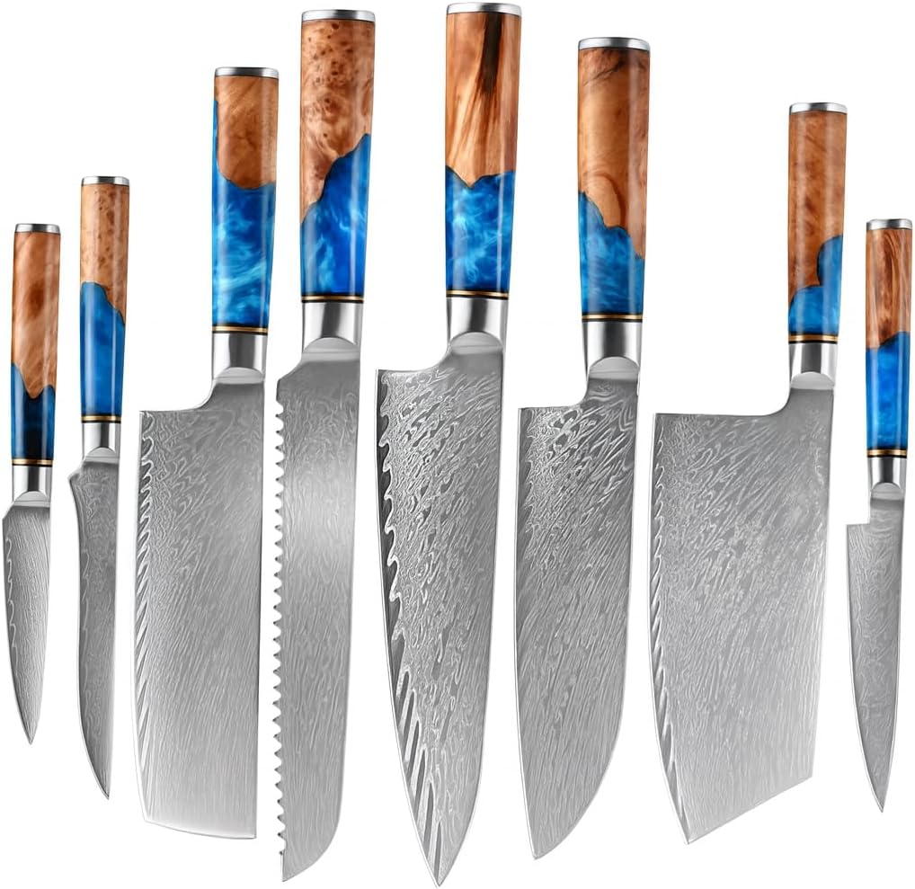 Tidal Series — Blue Burl Damascus Set