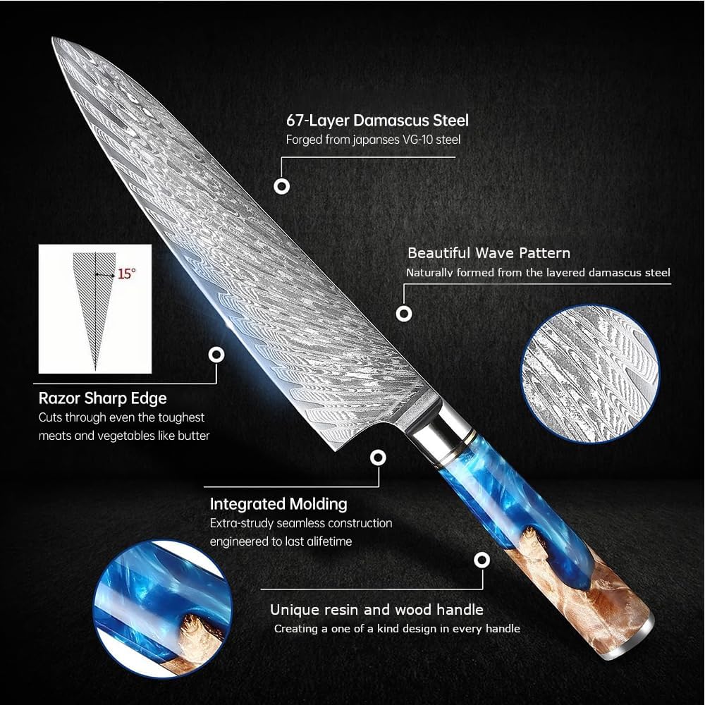Tidal Series — Blue Burl Damascus Set